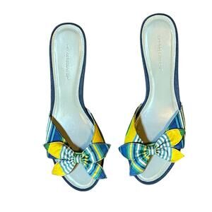 Hillard Hanson Miu Miu Blue and Yellow Bow Sandals. 9.5